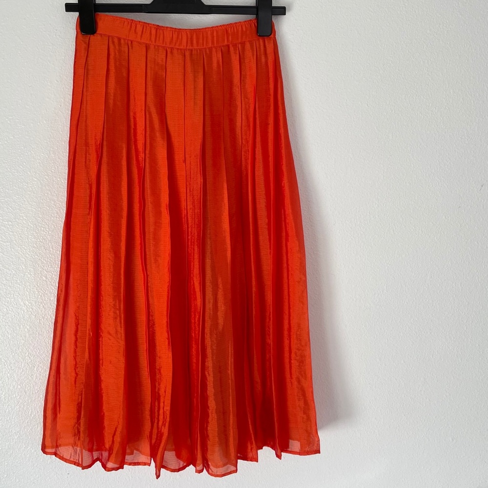 Vintage Italian Iridescent Organza Orange Pleated Midi Skirt